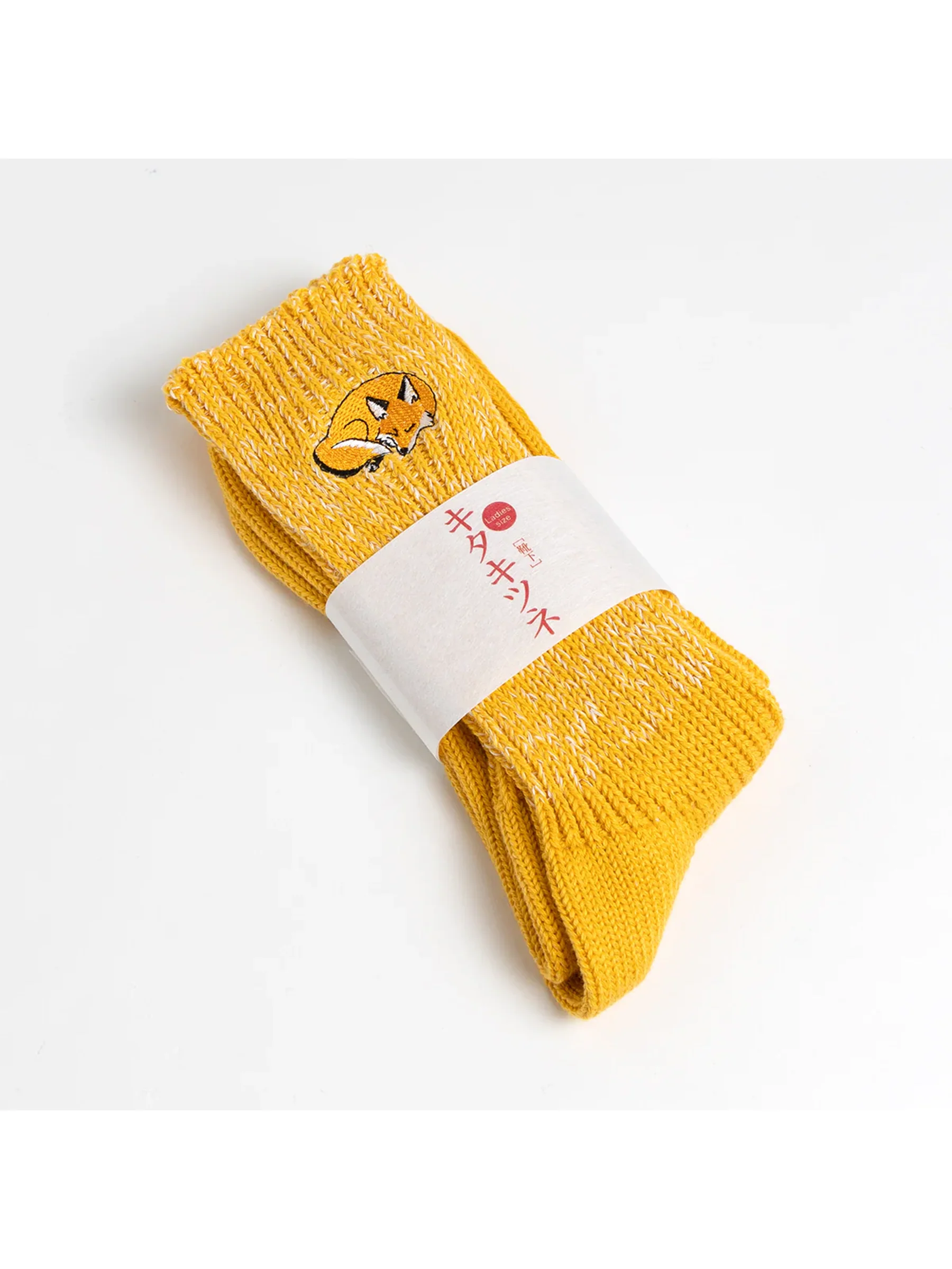 Yellow Fox Embroidered Long Socks - KYO-TO-TO - Image 4